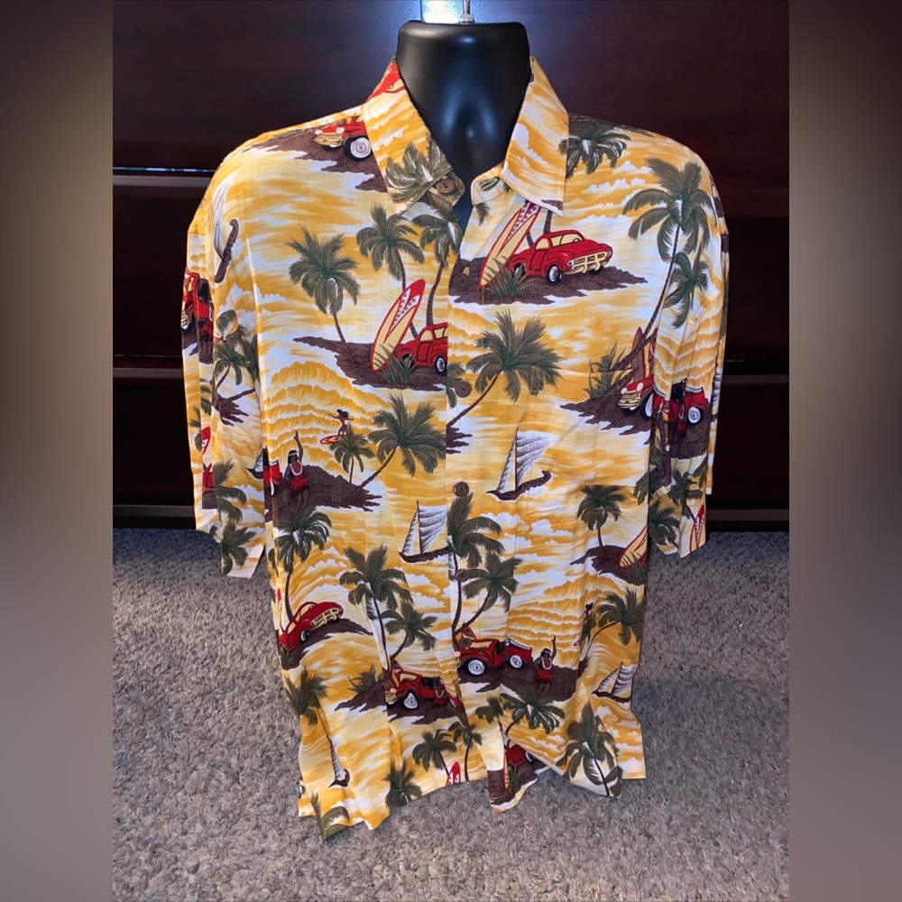 Uluwatu Bali Island Hawaiian Shirt Men’s Size XL Button Up Cars Palm Trees